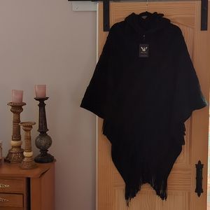 Black poncho w/hood & fringe